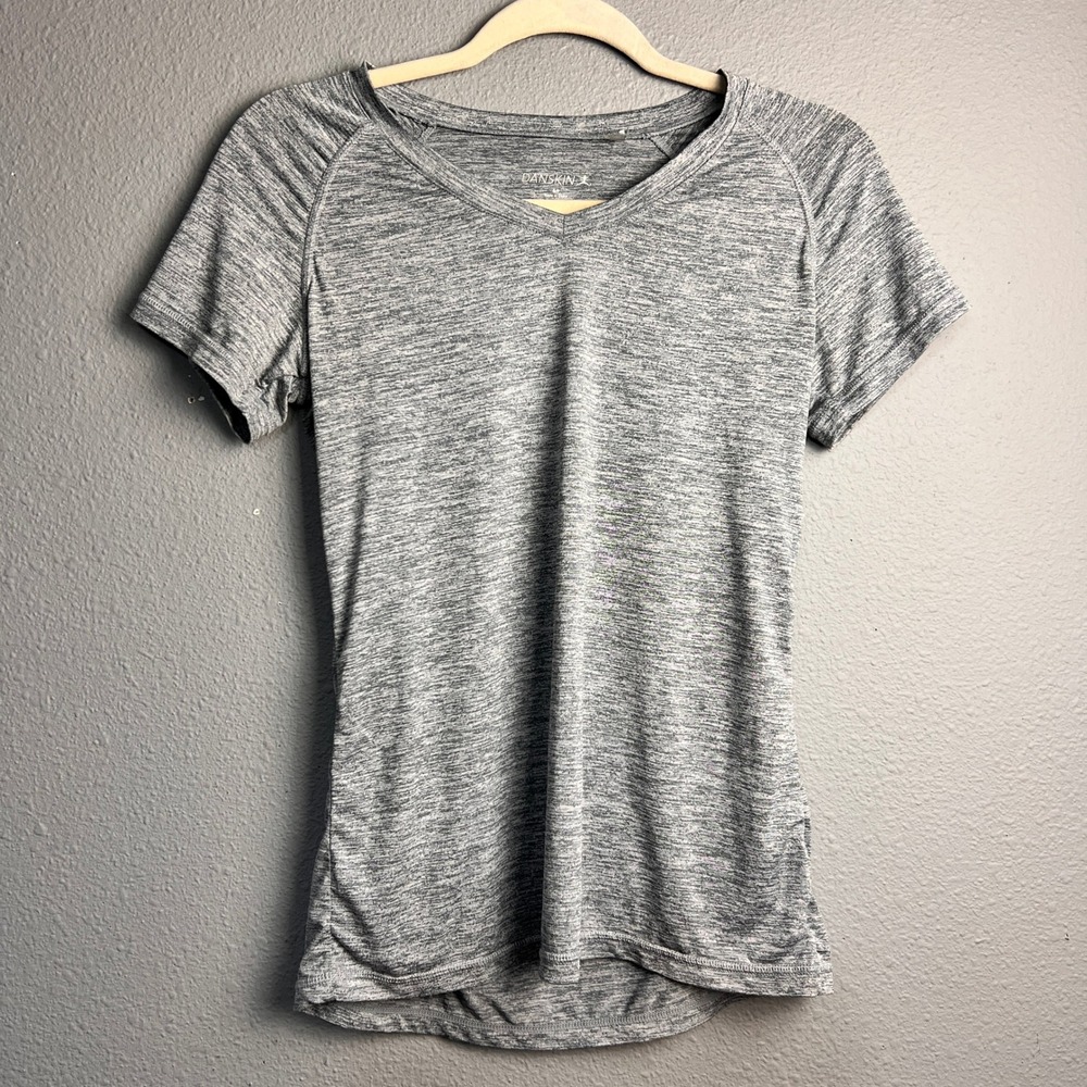 Danskin Womens Space Dye V-Neck Activewear T-Shirt Heather Grey Small 5936